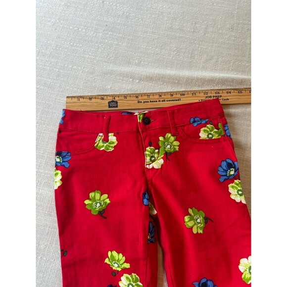 Hollister Juniors Floral Ankle Pants Red Blue Green Size 0 Waist 24 - Picture 7 of 9